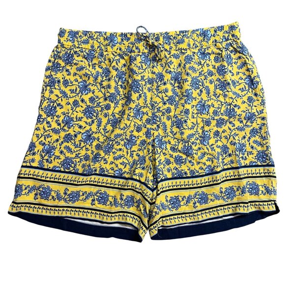 J. Jill  Floral Print Shorts Womens XL 100% Rayon‎ Elastic Waist Pockets Yellow - Picture 1 of 9